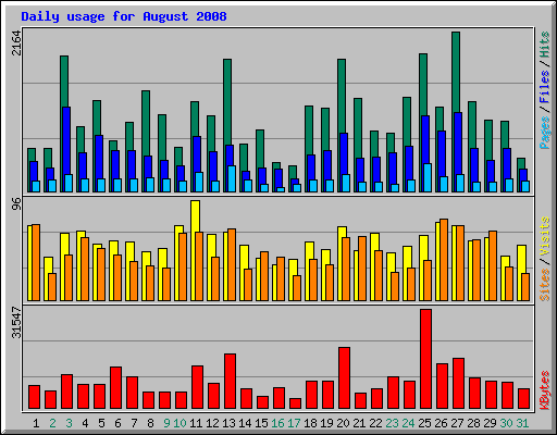 Daily usage for August 2008